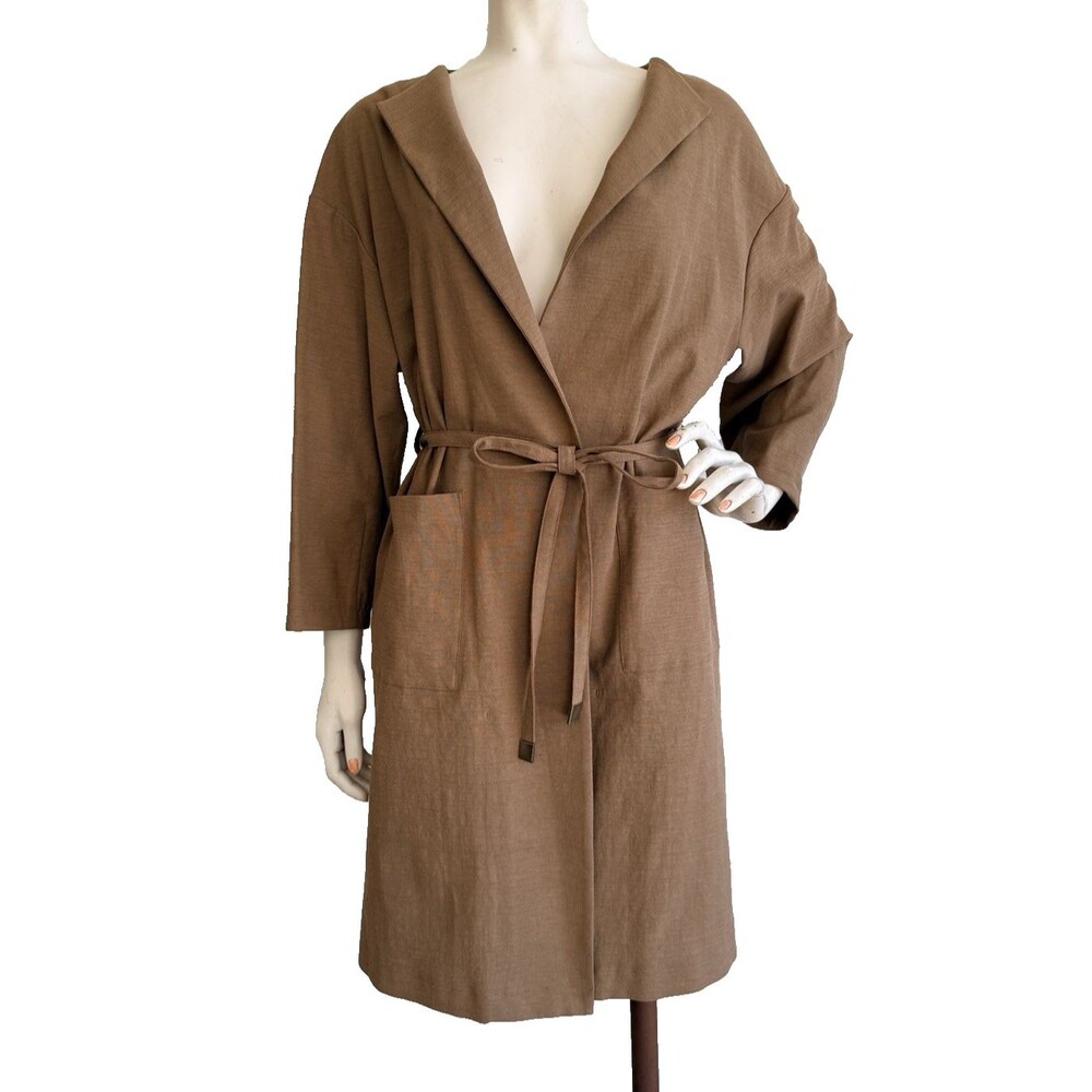 RITSUKO SHIRAHAMA Jacket Brown Wrap Belted Side Slit Kimono Size 2 (US XS/S)